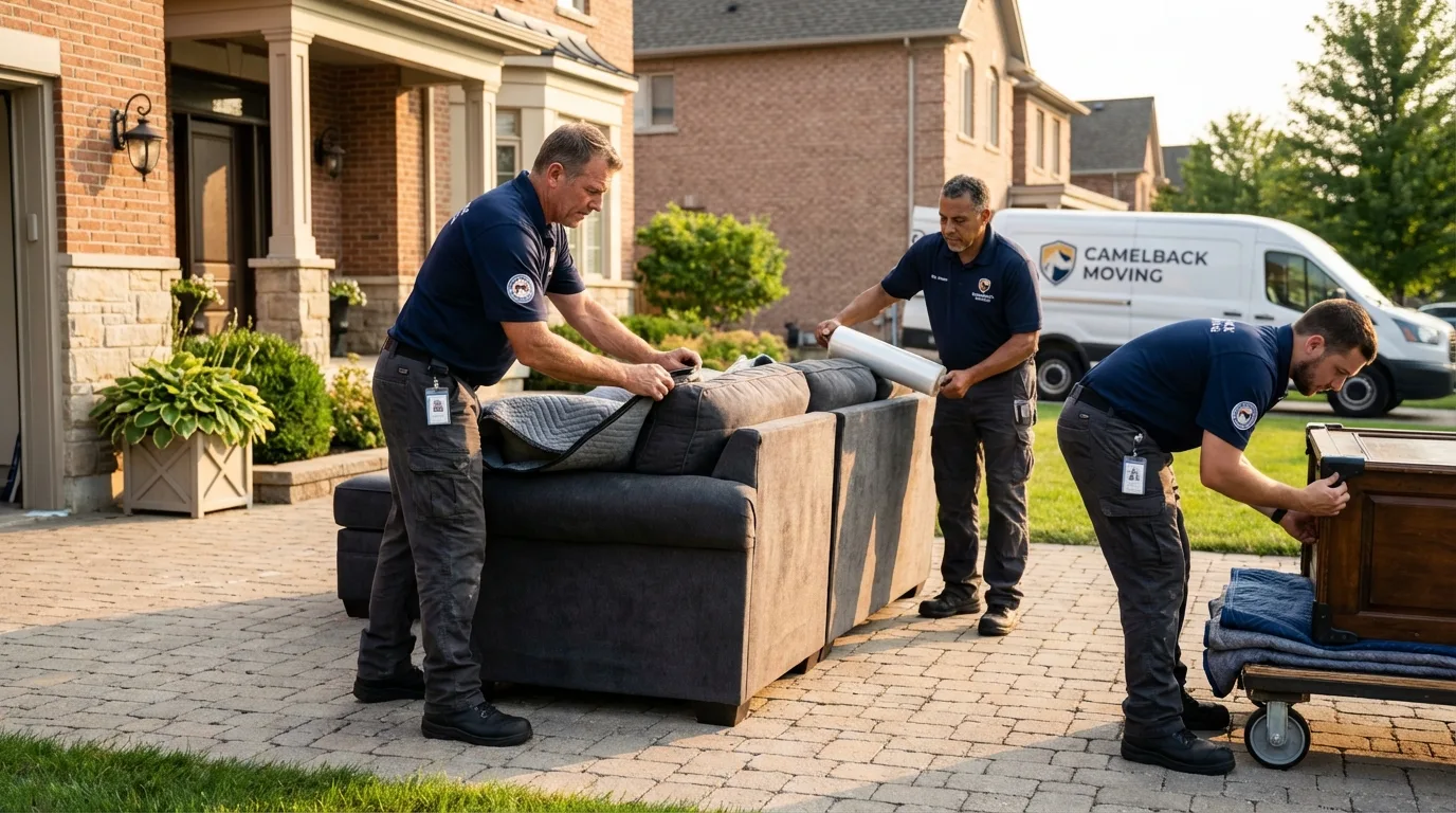 Large estate moving crew wrapping furniture in Port Huron, MI