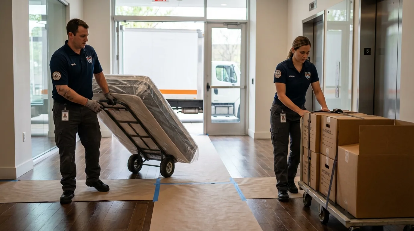 Professional apartment movers loading elevator in Port Huron, MI